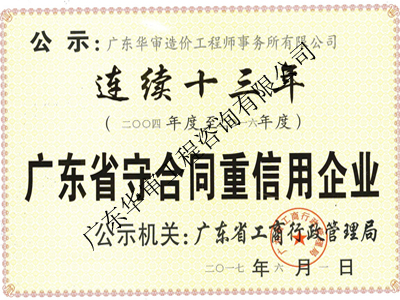 “守合同重信用企業(yè)”榮譽證書